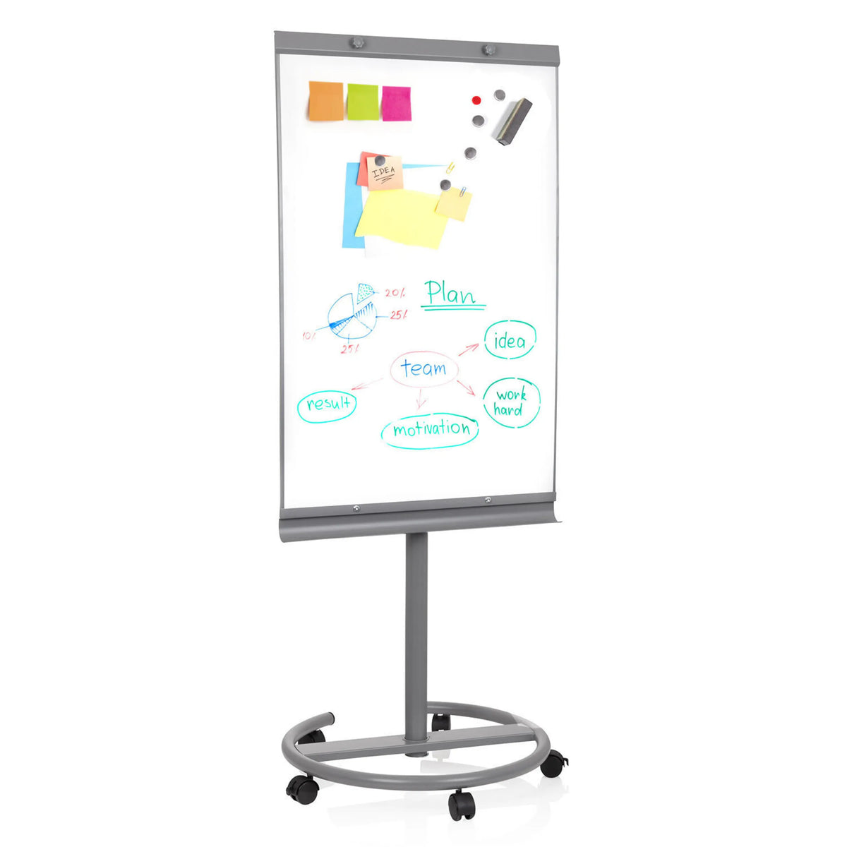 Whiteboard MULTIBOARD in Silber mit beschreibbarer Fläche auf einem Gestell mit Rollen von hjh OFFICE