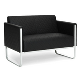 Schwarzes Loungesofa ARUBA STEP als Zweisitzer mit Rautensteppung und Metallgestell von hjh OFFICE – 360-Grad-Ansicht (Rückenansicht 180°)