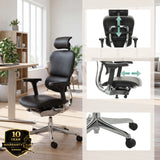 Luxus-Chefsessel ERGOHUMAN GEN2 aus schwarzem Leder mit verstellbarer Kopfstütze und Armlehnen von hjh OFFICE
