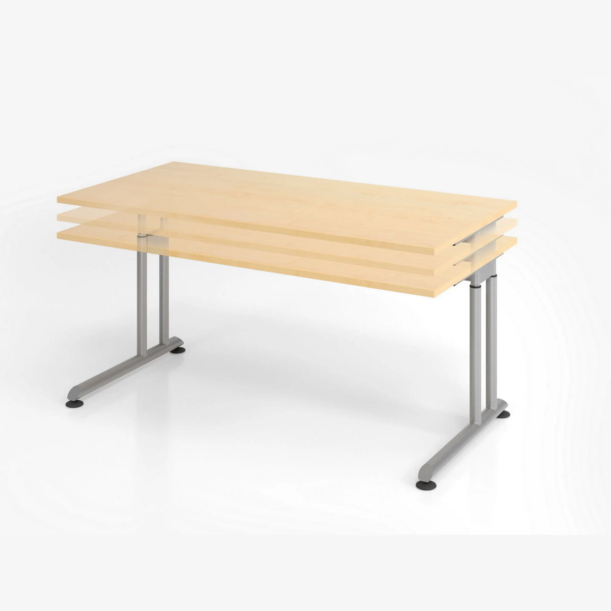 Höhenverstellbarer Schreibtisch ZENO 16 S mit heller Holzplatte und silbernen Beinen von hjh OFFICE PRO