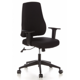 Schwarzer Profi-Bürostuhl PRO-TEC 100 mit Armlehnen und Fußkreuz mit fünf Rollen von hjh OFFICE – 360-Grad-Ansicht (schräge Frontansicht 40°)