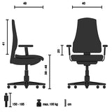 Technische Zeichnung des Homeoffice-Bürostuhls SOLAO HOME mit einer Breite von 40 cm von hjh LIVING