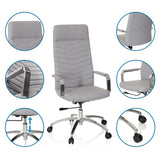 Hellgrauer Homeoffice-Bürostuhl SARANTO PLUS mit Detailansichten von Stoff, Armlehnen, Gasfeder und Rollen von hjh OFFICE
