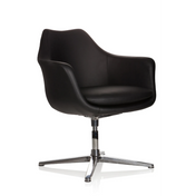 Schwarzer Loungesessel ARTEMIA mit Lederbezug und viersternförmigem Metallfuß von hjh OFFICE