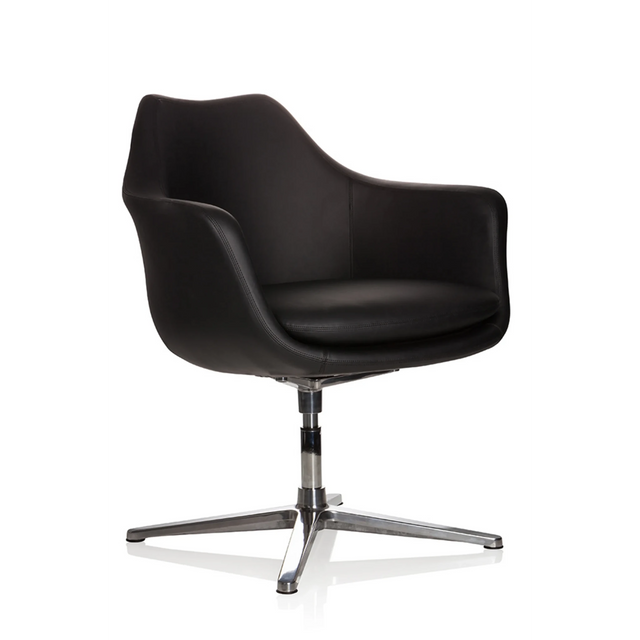 Schwarzer Loungesessel ARTEMIA mit Lederbezug und viersternförmigem Metallfuß von hjh OFFICE