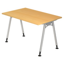 Höhenverstellbarer Schreibtisch ATOS 12 S in Buche mit silberfarbenen Metallbeinen von hjh OFFICE PRO