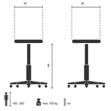 Technische Zeichnung des Bistrohockers VANTAGGIO mit einer Sitzbreite von 30 cm von hjh OFFICE