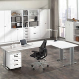 L-förmiger Schreibtisch NANO 82 S in Ahorn und Silber mit Rollcontainer und Bürostuhl von hjh OFFICE PRO
