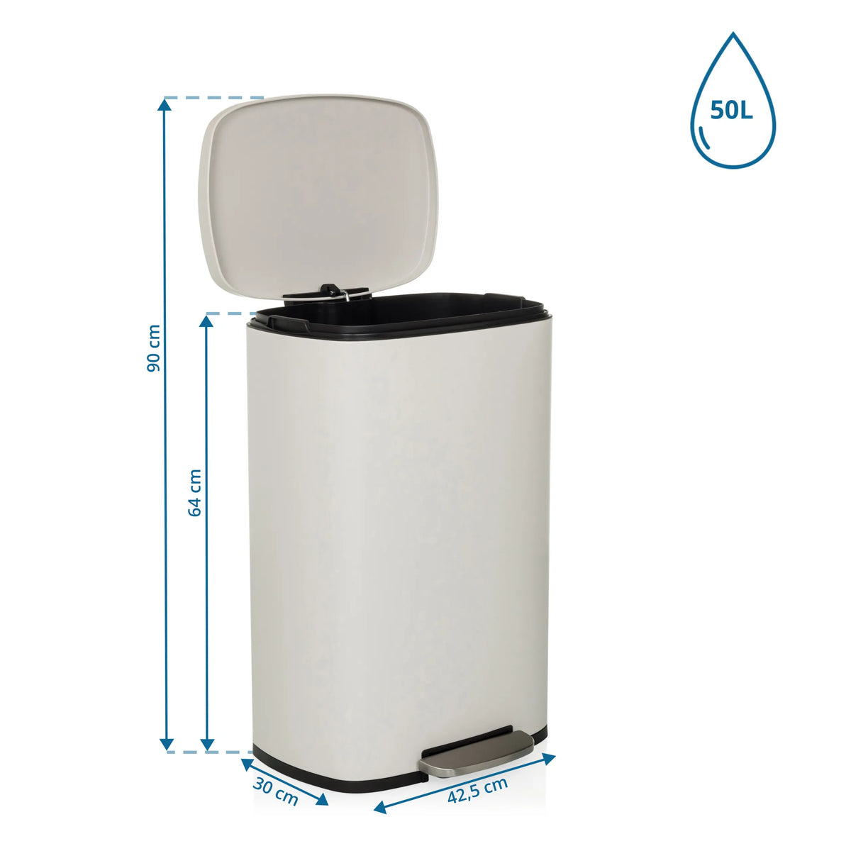 Maßzeichnung des Mülleimers CLEAN XV mit 50 l Fassungsvermögen und 90 cm Höhe von hjh OFFICE