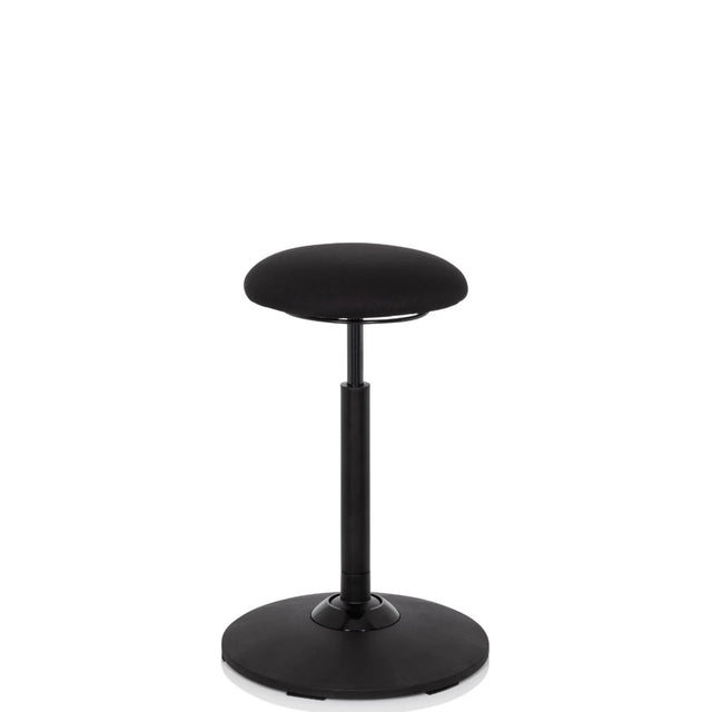 Schwarze Stehhilfe BALANCE SIT mit rundem Sitzpolster und einem stabilen Standfuß von hjh OFFICE
