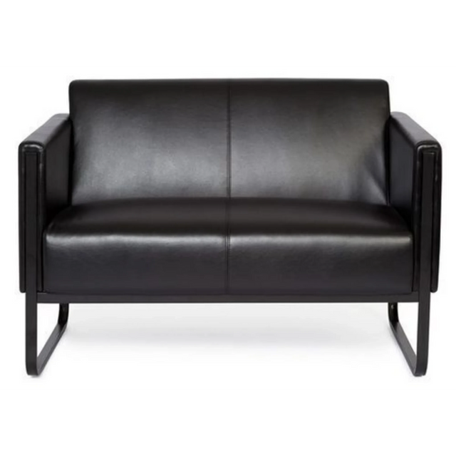 Schwarzes Loungesofa BALI BLACK als Zwei-Sitzer mit glattem Bezug und Kufenfüßen von hjh OFFICE