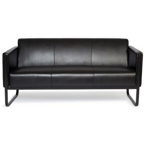Schwarzes Loungesofa BALI BLACK als Drei-Sitzer mit Lederbezug und Metallgestell von hjh OFFICE