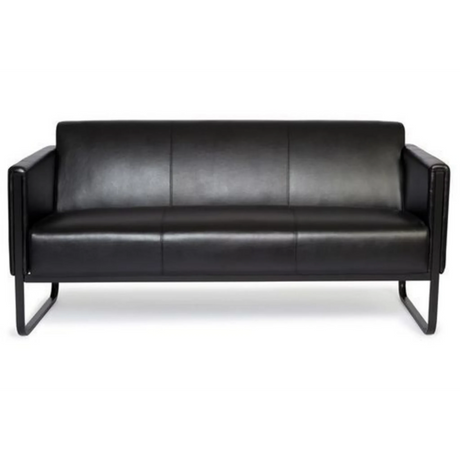 Schwarzes Loungesofa BALI BLACK als Drei-Sitzer mit Lederbezug und Metallgestell von hjh OFFICE