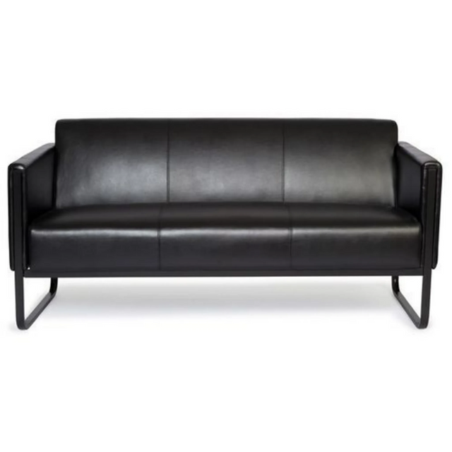 Schwarzes Loungesofa BALI BLACK als Drei-Sitzer mit Lederbezug und Metallgestell von hjh OFFICE
