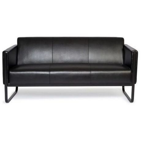 Schwarzes Loungesofa BALI BLACK als Drei-Sitzer mit Lederbezug und Metallgestell von hjh OFFICE