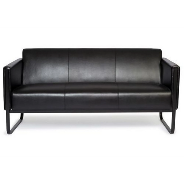 Schwarzes Loungesofa BALI BLACK als Drei-Sitzer mit Lederbezug und Metallgestell von hjh OFFICE