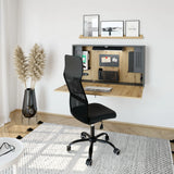 Wandschreibtisch WOVA als Sekretär in Graphit und Asteiche mit einem schwarzen Bürostuhl von hjh OFFICE PRO
