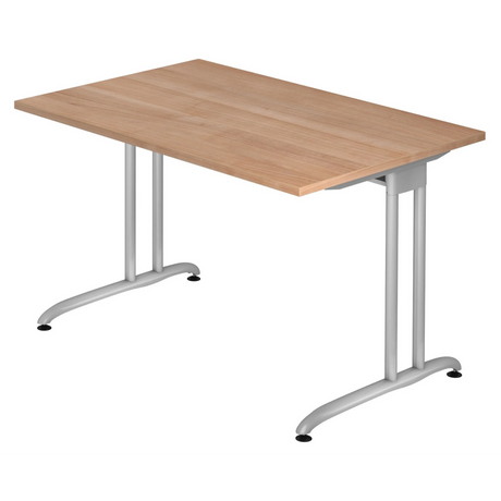 Schreibtisch BELA 12 S in Nussbaum-Optik mit silberfarbenem Metallgestell von hjh OFFICE PRO
