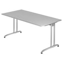 Grauer Schreibtisch BELA 16 S mit rechteckiger Tischplatte und silberfarbenem Metallgestell von hjh OFFICE PRO