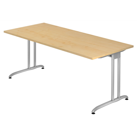 Schreibtisch BELA 19 S in Ahorn-Optik mit silberfarbenem Metallgestell von hjh OFFICE PRO