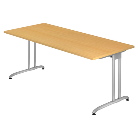 Schreibtisch BELA 19 S in Buche-Optik mit silberfarbenem Metallgestell von hjh OFFICE PRO