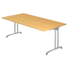Schreibtisch BELA 2E S in Buche mit silberfarbenem Metallgestell von hjh OFFICE PRO