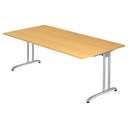 Schreibtisch BELA 2E S in Buche mit silberfarbenem Metallgestell von hjh OFFICE PRO