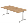 Schreibtisch BELA 2E S mit Tischplatte in Asteiche und silbernen Metallbeinen von hjh OFFICE PRO