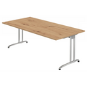 Schreibtisch BELA 2E S mit Tischplatte in Asteiche und silbernen Metallbeinen von hjh OFFICE PRO