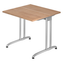 Schreibtisch BELA 8 S mit nussbaumnfarbener Tischplatte und silbernem C-Gestell von hjh OFFICE PRO