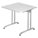 Weißer Schreibtisch BELA 8 S mit quadratischer Tischplatte und silbernen Metallbeinen von hjh OFFICE PRO