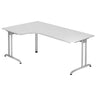 L-förmiger Schreibtisch BELA 82 S in Weiß mit silbernen Metallbeinen von hjh OFFICE PRO
