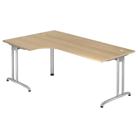 L-förmiger Schreibtisch BELA 82 S in Eichenoptik mit silbernen Metallbeinen von hjh OFFICE PRO
