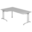 L-förmiger Schreibtisch BELA 82 S in Grau mit silbernen Metallbeinen von hjh OFFICE PRO