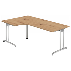 L-förmiger Schreibtisch BELA 82 S in Asteiche mit silbernem Gestell von hjh OFFICE PRO