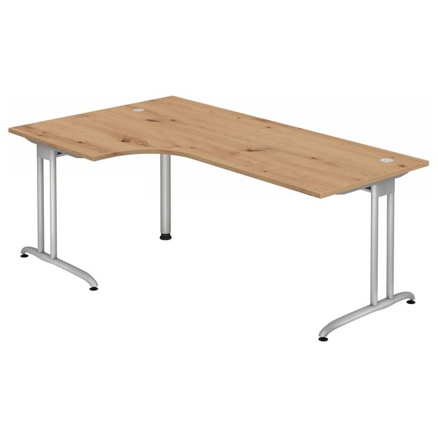 L-förmiger Schreibtisch BELA 82 S in Asteiche mit silbernem Gestell von hjh OFFICE PRO