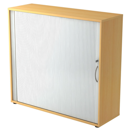 Rollladenschrank BETA R 1733S in Buche-Optik mit weißem Rollladen und Bogengriff von hjh OFFICE PRO