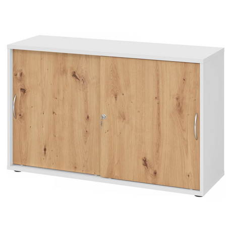 Schiebetürenschrank BETA S 1752S in Weiß und Asteiche mit zwei Bogengriffen aus Metall von hjh OFFICE PRO
