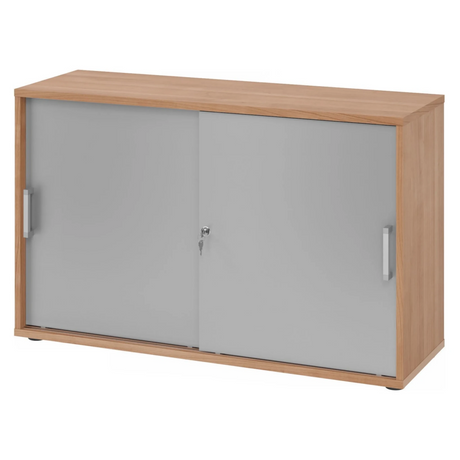 Schiebetürenschrank BETA S 1752S in Nussbaum-Optik mit silberfarbenen Fronten und Chromgriffen von hjh OFFICE PRO
