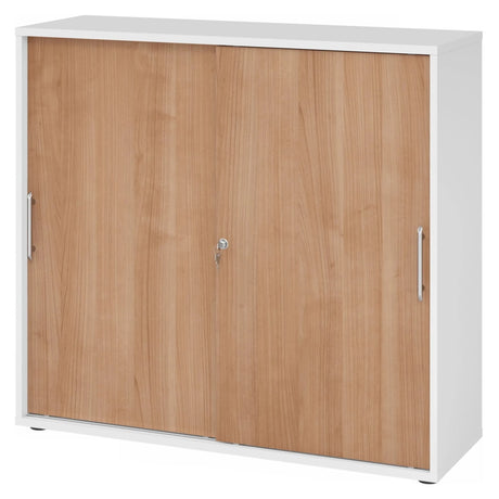Schiebetürenschrank BETA S 1753S in Weiß und Nussbaum mit Relinggriffen von hjh OFFICE PRO