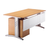 Silberne Sichtblende des Zubehörs SI S an einem Schreibtisch mit Holzoptik von hjh OFFICE PRO