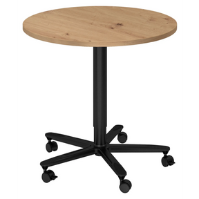 Runder System Konferenztisch BISTRO 80R D mit Tischplatte in Asteiche und schwarzem Fuß auf Rollen von hjh OFFICE PRO