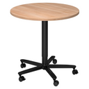 Runder System Konferenztisch BISTRO 80R D mit hellbrauner Holzplatte und schwarzem Rollfuß von hjh OFFICE PRO