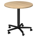 System Konferenztisch BISTRO 80R D mit runder Tischplatte in Eiche und schwarzem Sternfuß auf Rollen von hjh OFFICE PRO