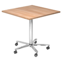 System Konferenztisch BISTRO 88Q C mit quadratischer Nussbaumnplatte und chromfarbenem Fuß auf Rollen von hjh OFFICE PRO