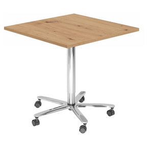 System Konferenztisch BISTRO 88Q C mit quadratischer Asteichen-Platte und verchromtem Sternfuß auf Rollen von hjh OFFICE PRO