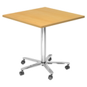 System Konferenztisch BISTRO 88Q C mit buchefarbener Platte und verchromtem Fußkreuz auf Rollen von hjh OFFICE PRO