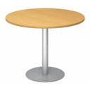 Runder System Konferenztisch BISTRO F100R S in Buche-Optik mit silbernem Standfuß von hjh OFFICE PRO