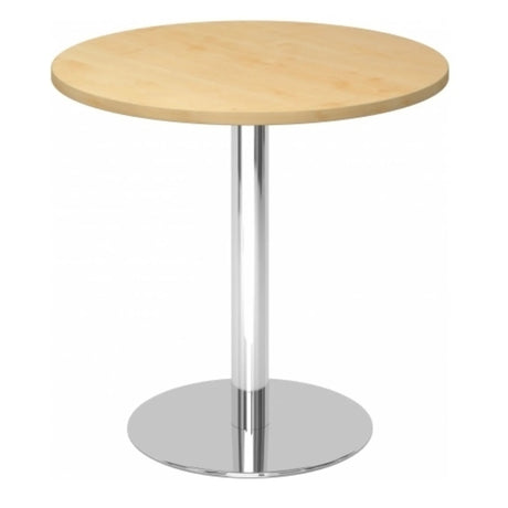 Runder Konferenztisch BISTRO F80R C mit heller Ahornoberfläche und verchromtem Standfuß von hjh OFFICE PRO