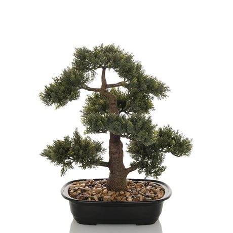 Kunstpflanze BONSAI in Form eines grünen Bonsais in einer schwarzen Schale mit Kieselsteinen von hjh OFFICE